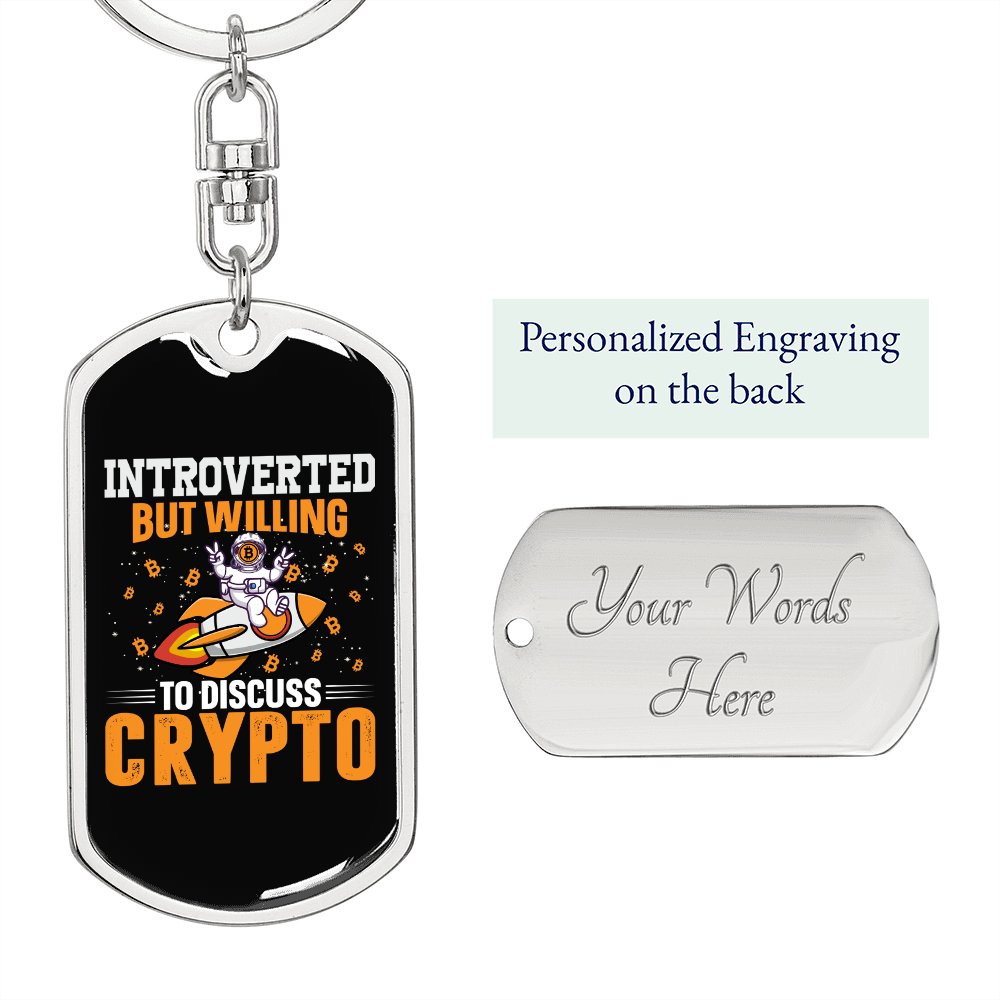 Introverted Crypto Crypto Keychain Stainless Steel or 18k Gold Dog Tag Keyring-Express Your Love Gifts