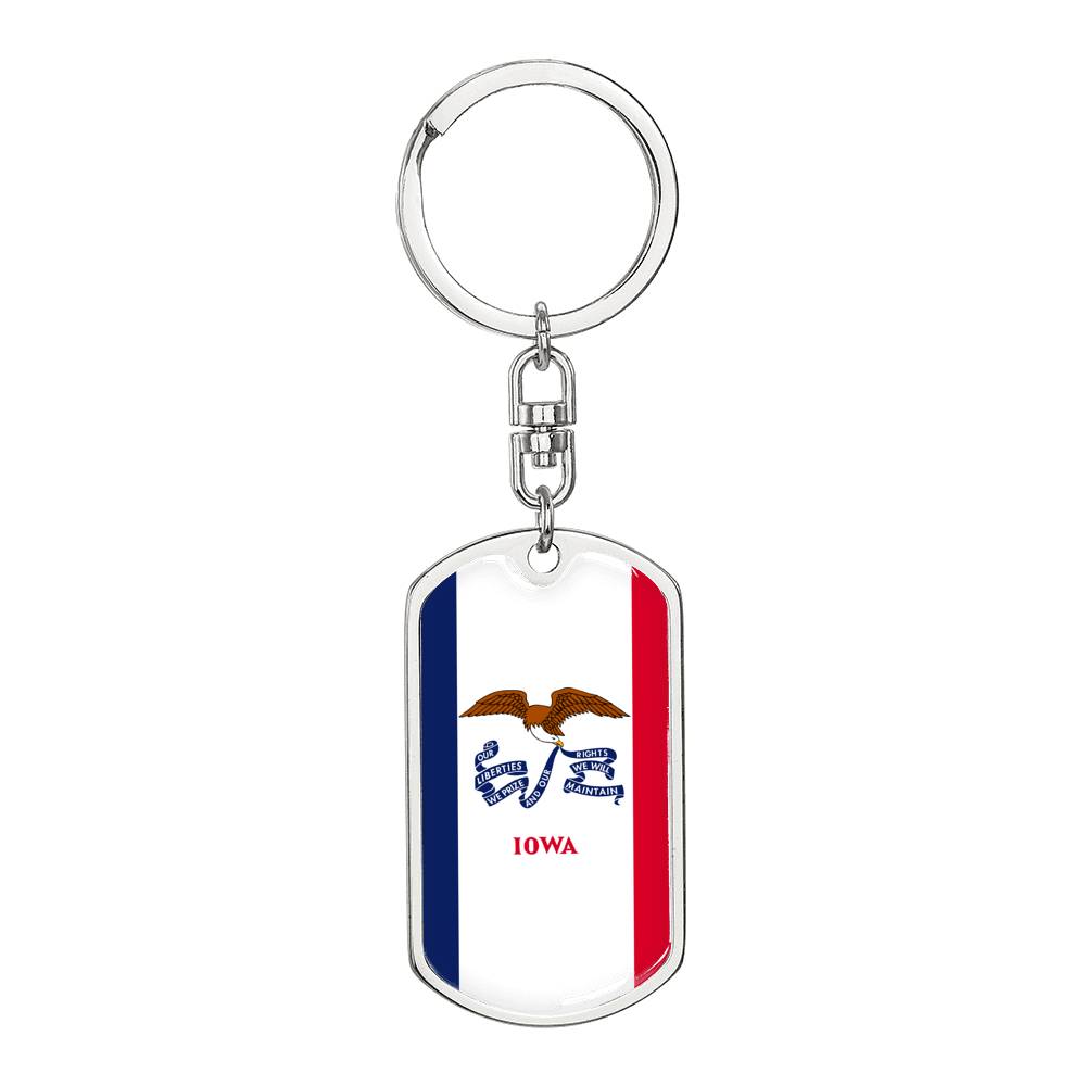 Iowa State Flag Keychain Dog Tag Stainless Steel or 18k Gold-Express Your Love Gifts