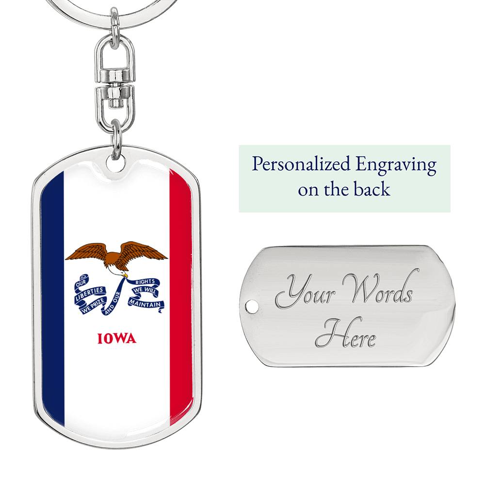 Iowa State Flag Keychain Dog Tag Stainless Steel or 18k Gold-Express Your Love Gifts