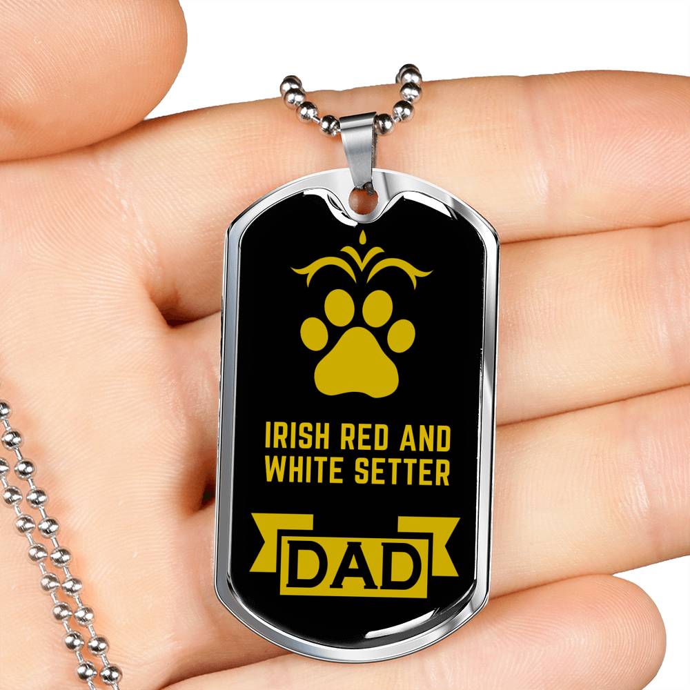 Irish Red And White Setter Dad Dog Necklace Stainless Steel or 18k Gold Dog Tag W 24" Dog Owner Lover-Express Your Love Gifts