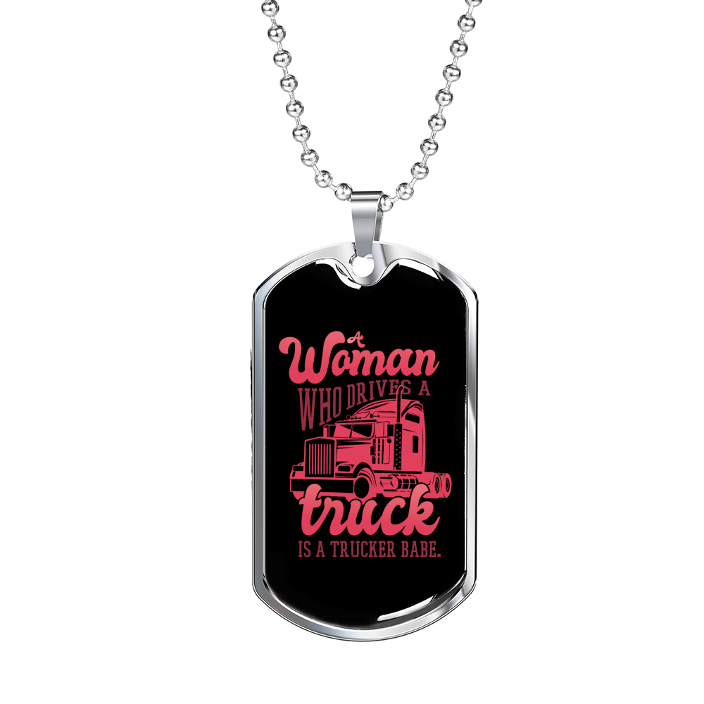 Is A Trucker Babe Dog Tag Stainless Steel or 18k Gold 24" Chain-Express Your Love Gifts