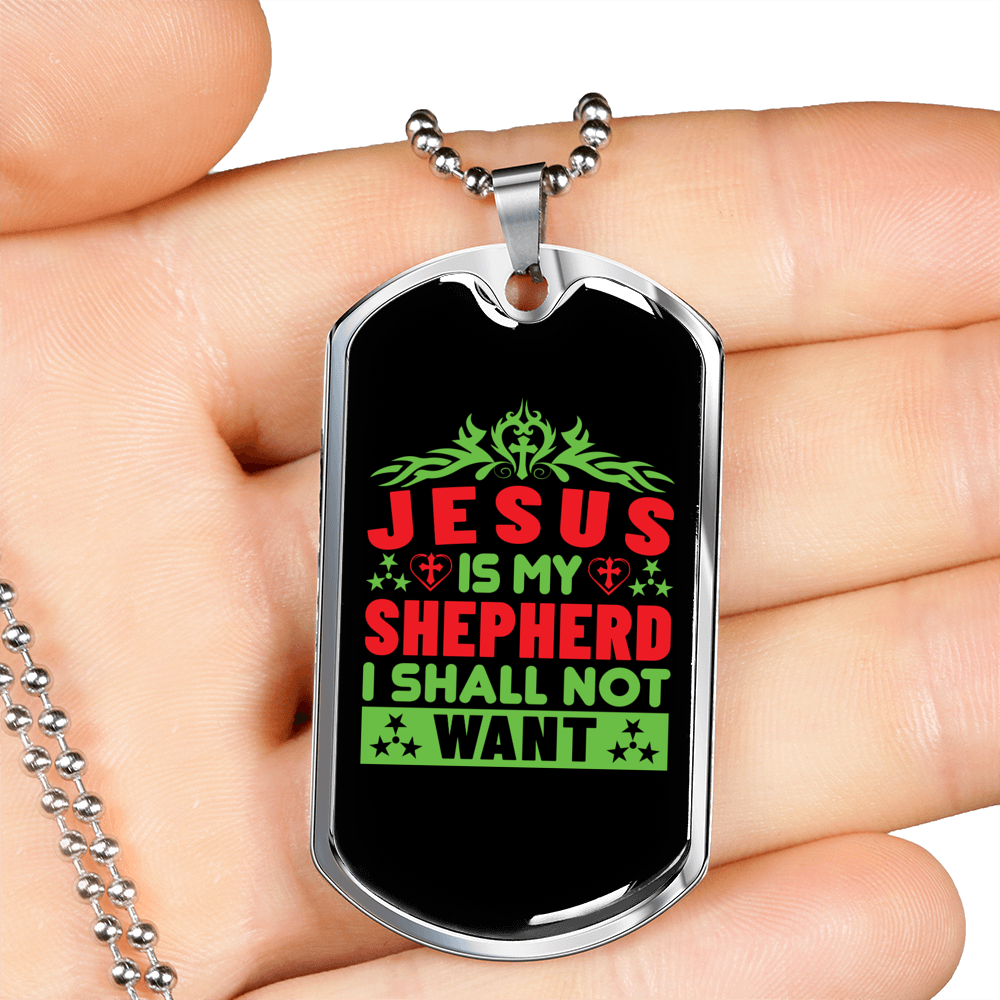 Is My Shepherd Christian Necklace Stainless Steel or 18k Gold Dog Tag 24" Chain-Express Your Love Gifts
