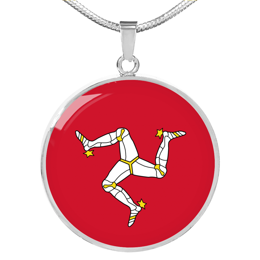 Isle Of Man Flag Necklace Circle Pendant Stainless Steel or 18k Gold 18-22"-Express Your Love Gifts
