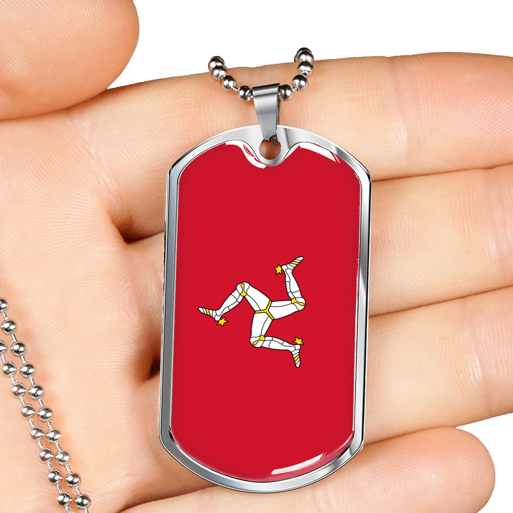 Isle Of Man Flag Necklace Stainless Steel or 18k Gold Dog Tag 24" Chain-Express Your Love Gifts