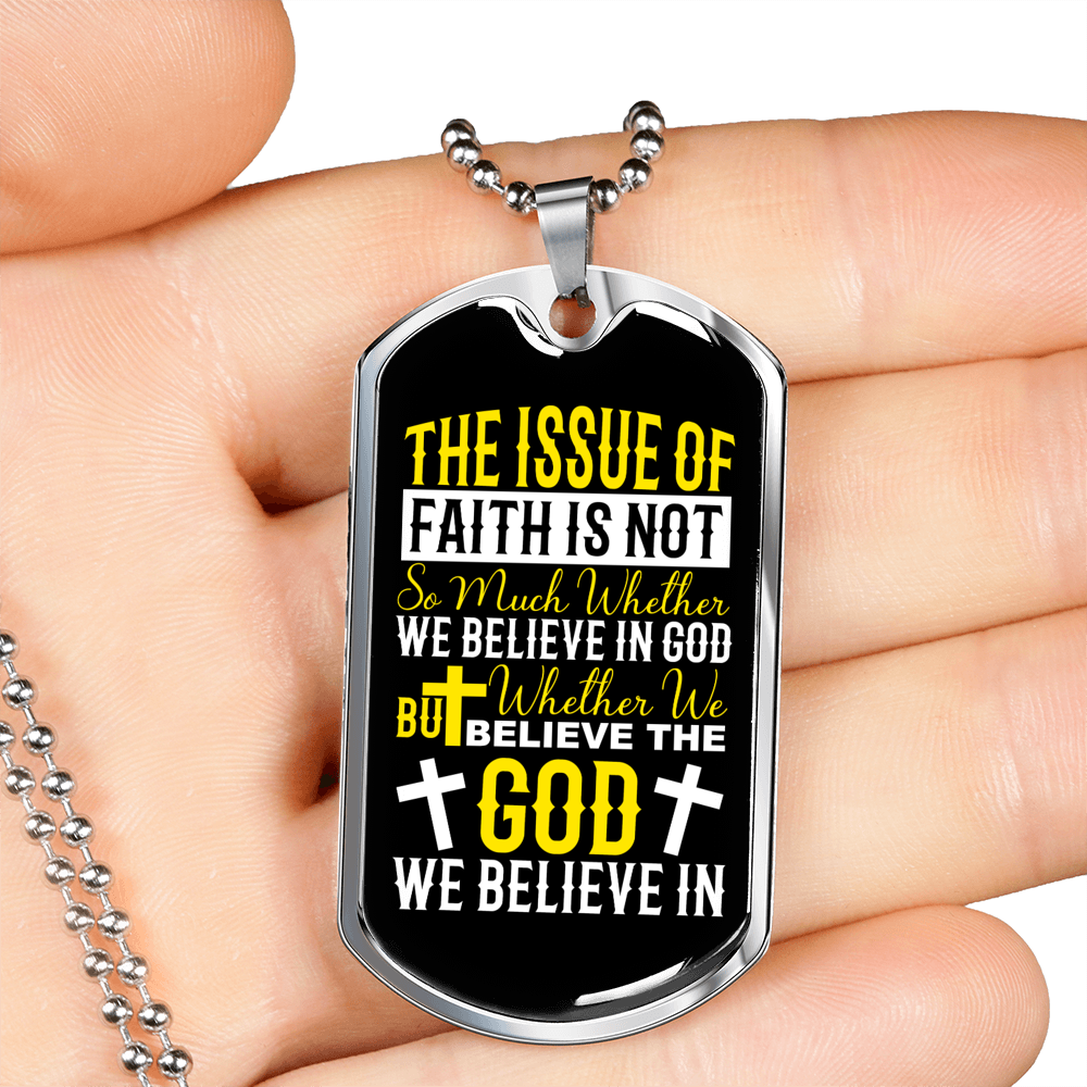 Issue Of Faith Christian Necklace Stainless Steel or 18k Gold Dog Tag 24" Chain-Express Your Love Gifts