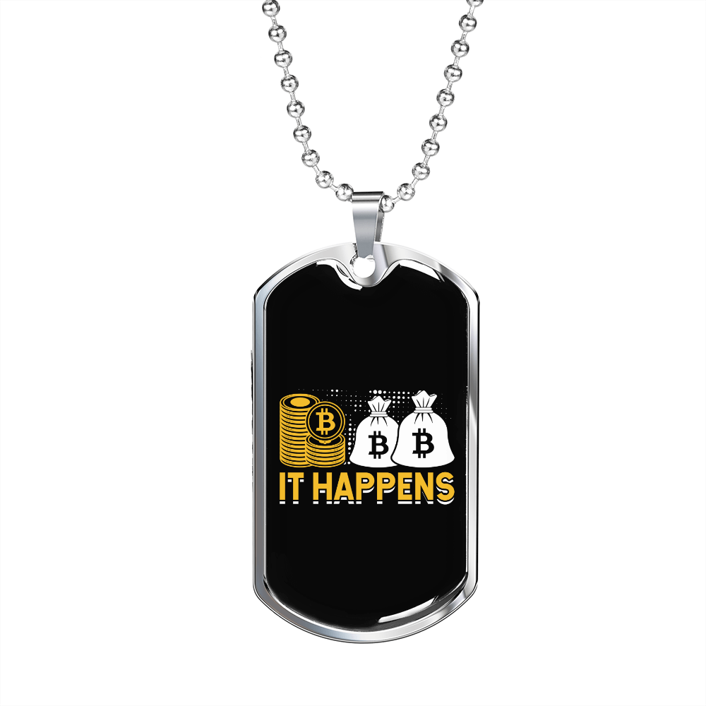 It Happens 2 Crypto Necklace Stainless Steel or 18k Gold Dog Tag 24" Chain-Express Your Love Gifts