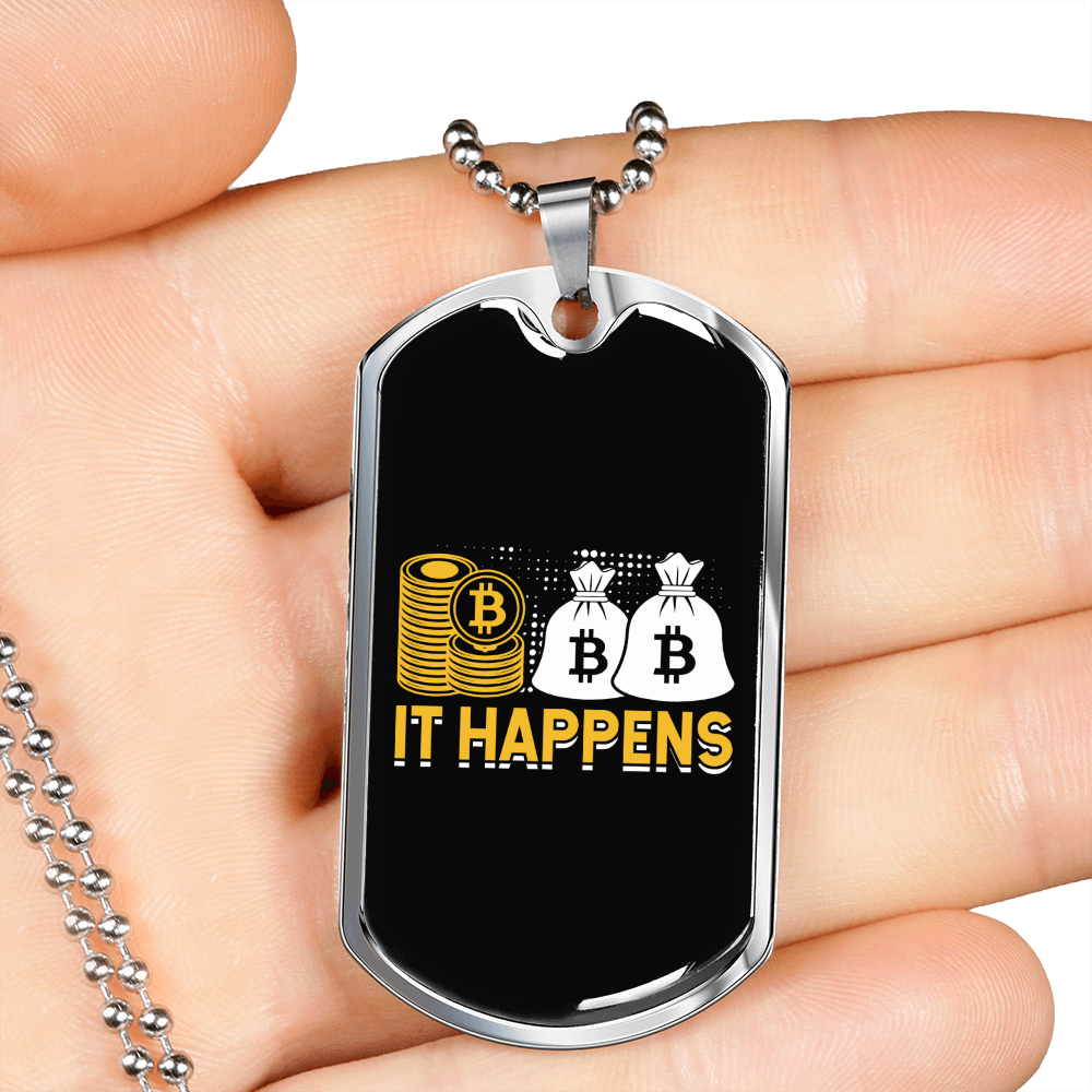 It Happens 2 Crypto Necklace Stainless Steel or 18k Gold Dog Tag 24" Chain-Express Your Love Gifts
