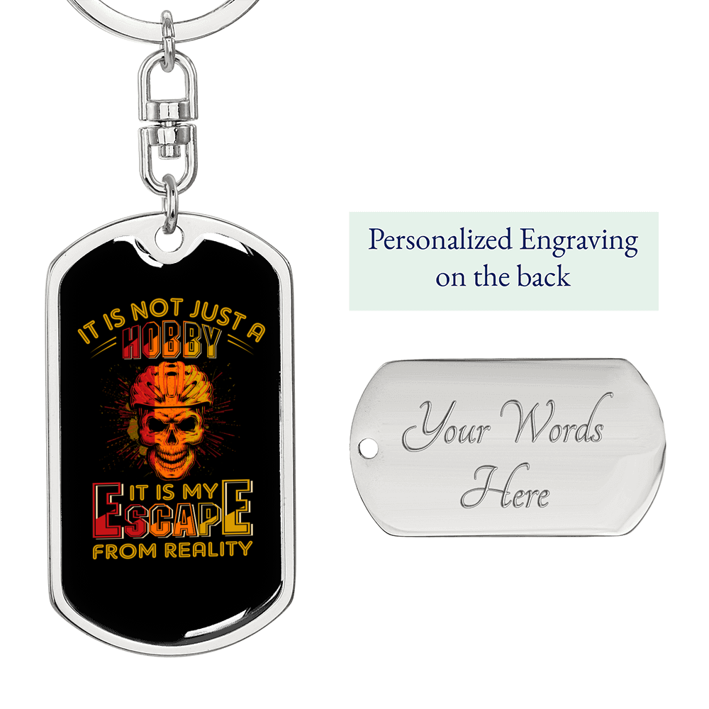 It Is Not Just A Hobby Cycling Keychain Stainless Steel or 18k Gold Dog Tag Keyring-Express Your Love Gifts