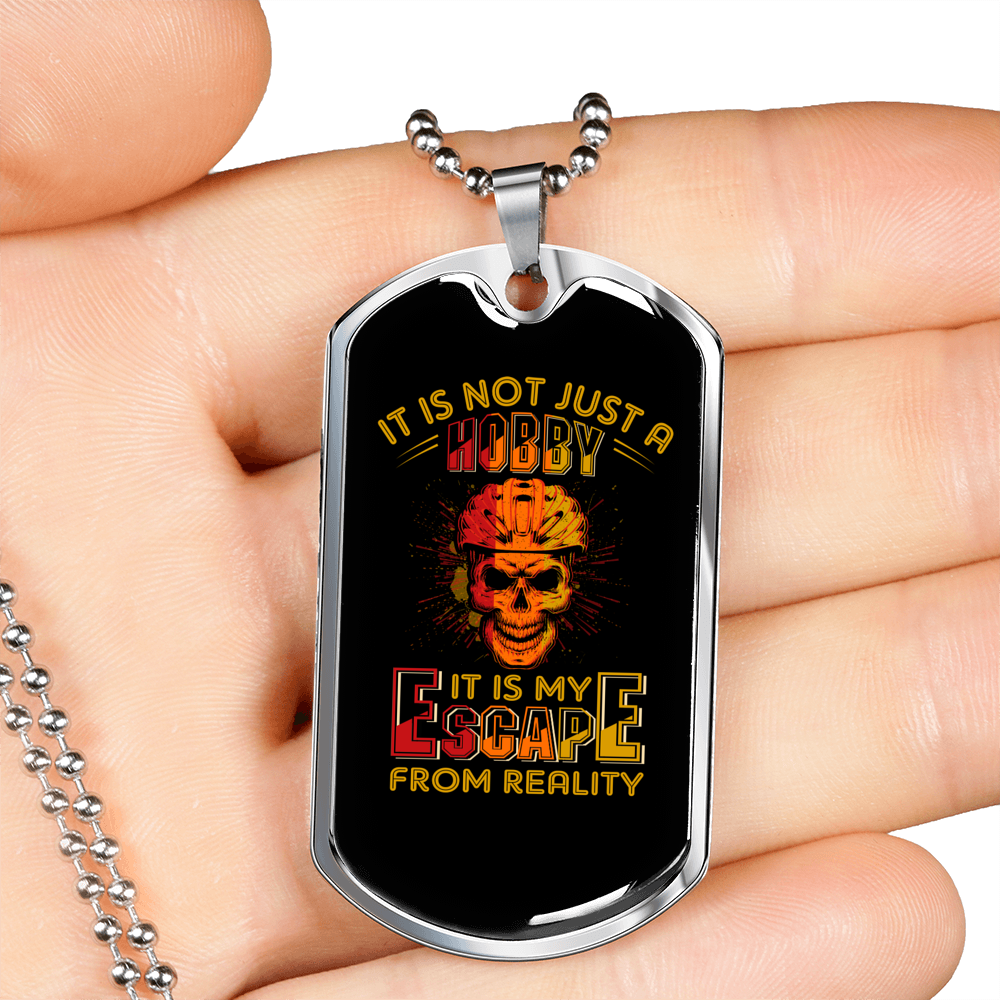 It Is Not Just A Hobby Cycling Necklace Stainless Steel or 18k Gold Dog Tag 24"-Express Your Love Gifts