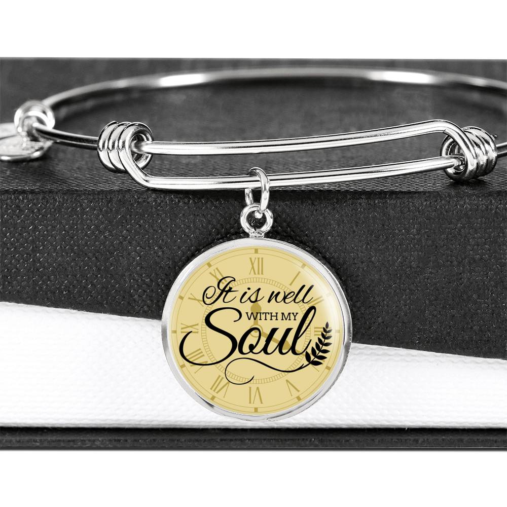 It Is Well With My Soul Circle Pendant Bangle Bracelet Stainless Steel or 18k Gold-Express Your Love Gifts