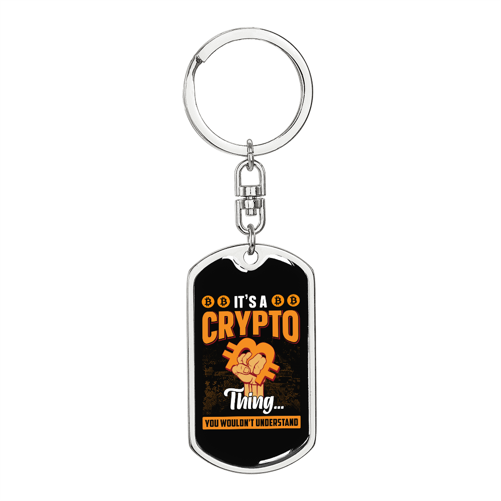 It's a Crypto Thing Bitcoin Crypto Keychain Stainless Steel or 18k Gold Dog Tag Keyring-Express Your Love Gifts