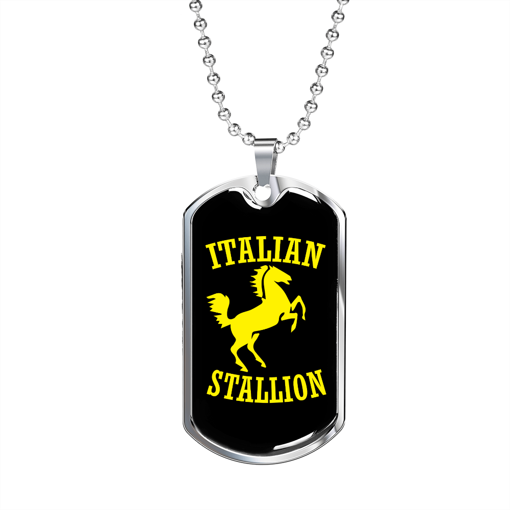 Italian Stallion Horse Necklace Stainless Steel or 18k Gold Dog Tag 24" Chain-Express Your Love Gifts