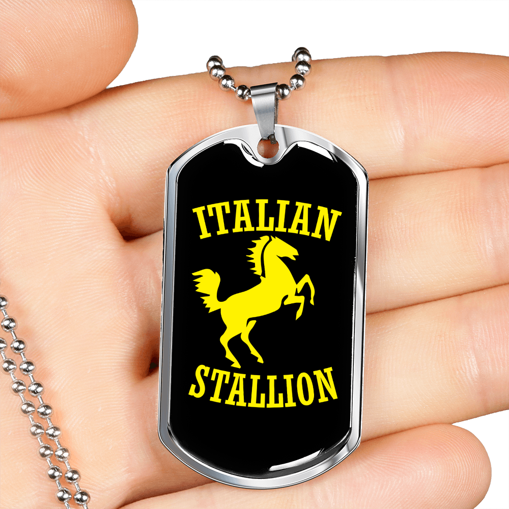 Italian Stallion Horse Necklace Stainless Steel or 18k Gold Dog Tag 24" Chain-Express Your Love Gifts