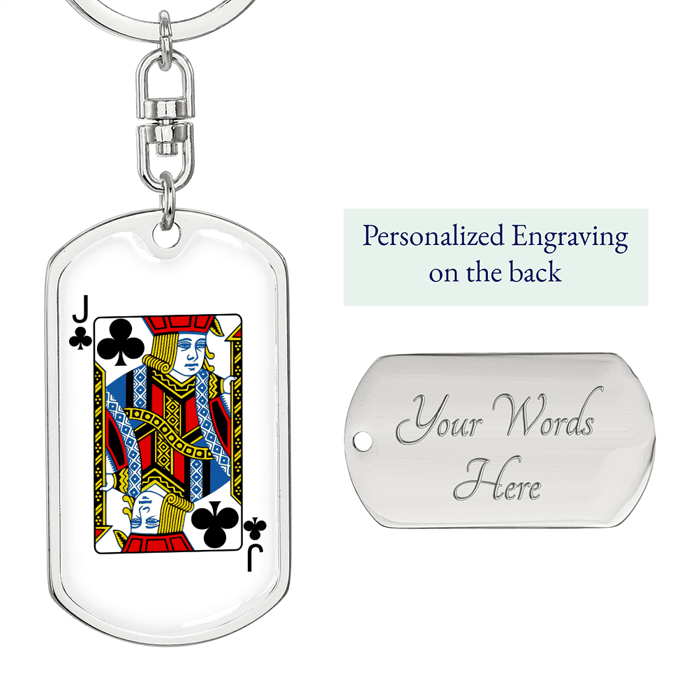 Jack of Clubs Gambler Keychain Stainless Steel or 18k Gold Dog Tag Keyring-Express Your Love Gifts