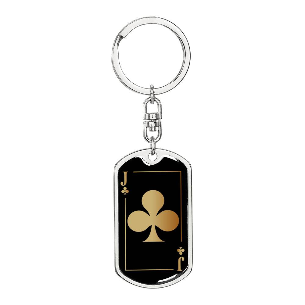 Jack Of Clubs Gold Keychain Dog Tag Stainless Steel or 18k Gold-Express Your Love Gifts