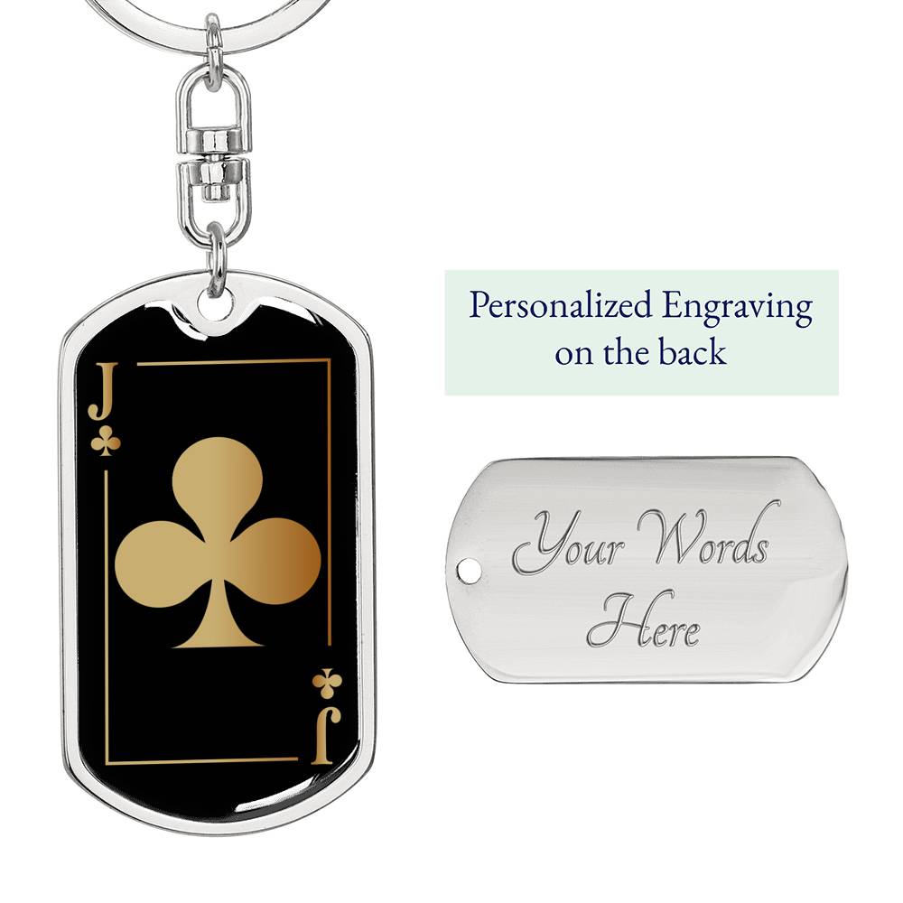 Jack Of Clubs Gold Keychain Dog Tag Stainless Steel or 18k Gold-Express Your Love Gifts