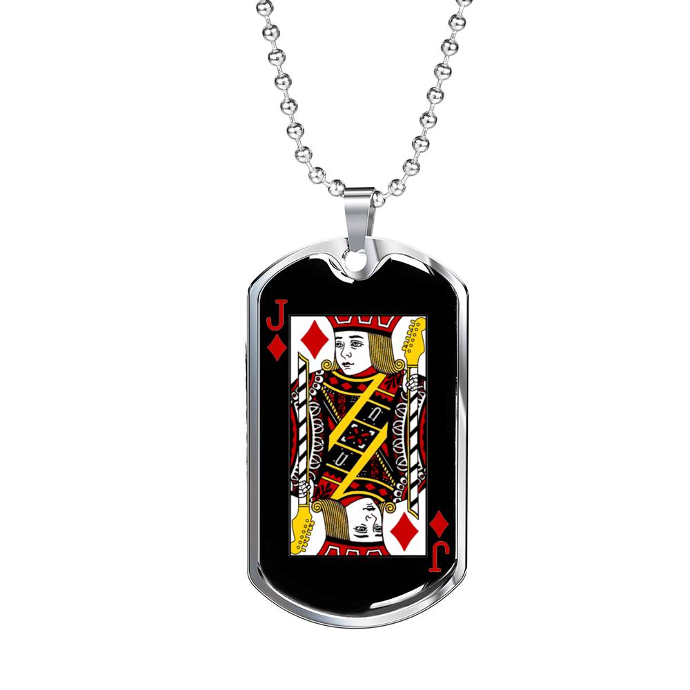 Jack Of Diamonds Dog Tag Stainless Steel or 18k Gold 24" Chain-Express Your Love Gifts