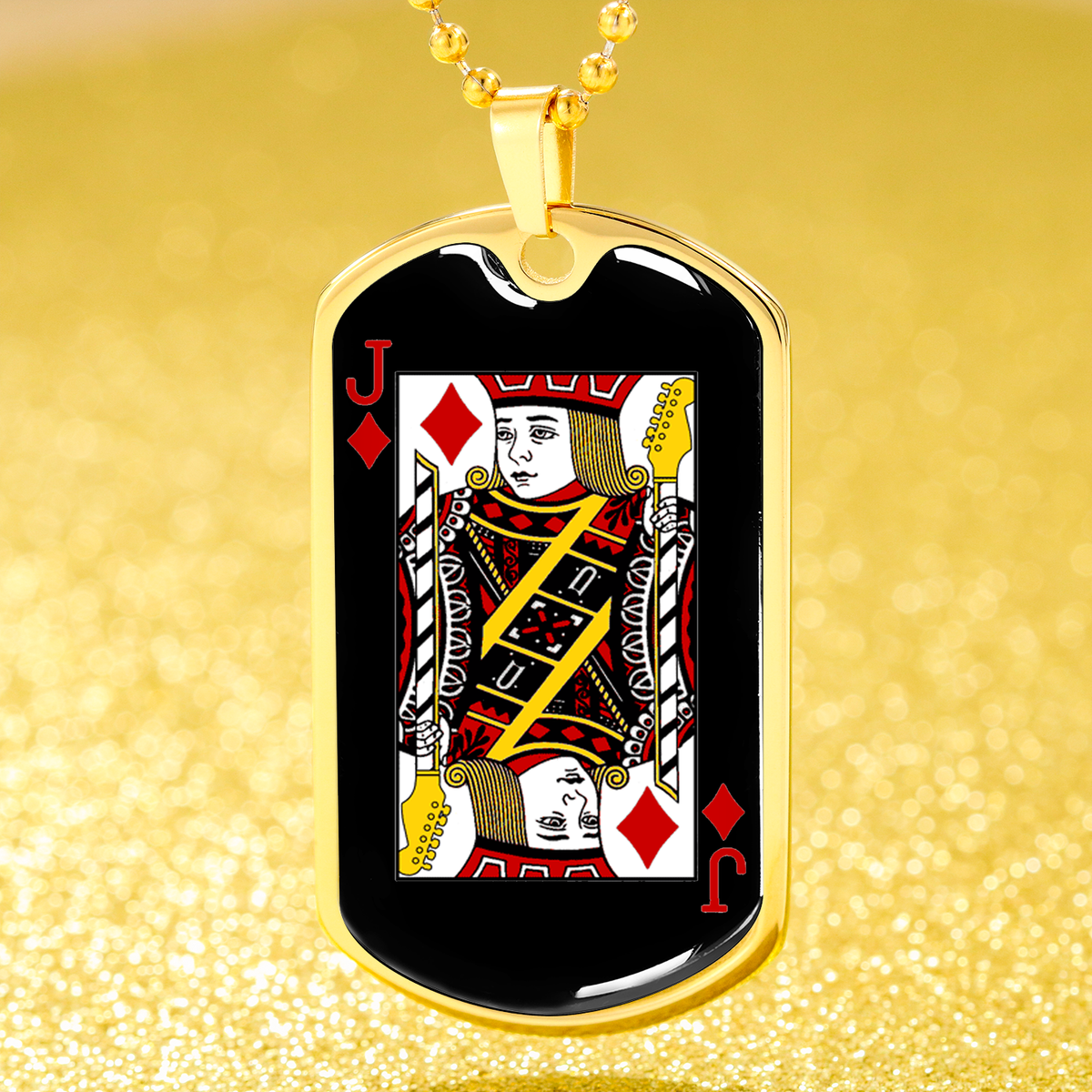 Jack Of Diamonds Dog Tag Stainless Steel or 18k Gold 24" Chain-Express Your Love Gifts