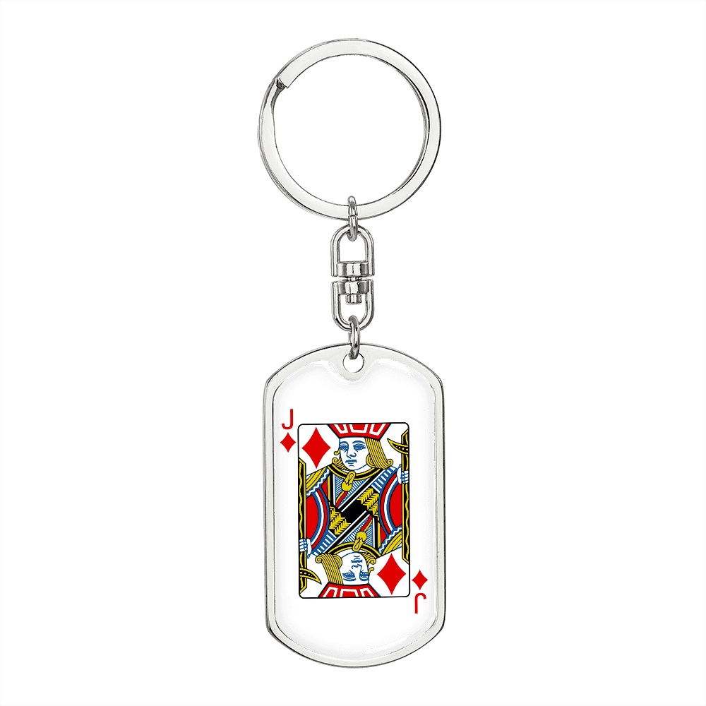 Jack of Diamonds Gambler Keychain Stainless Steel or 18k Gold Dog Tag Keyring-Express Your Love Gifts
