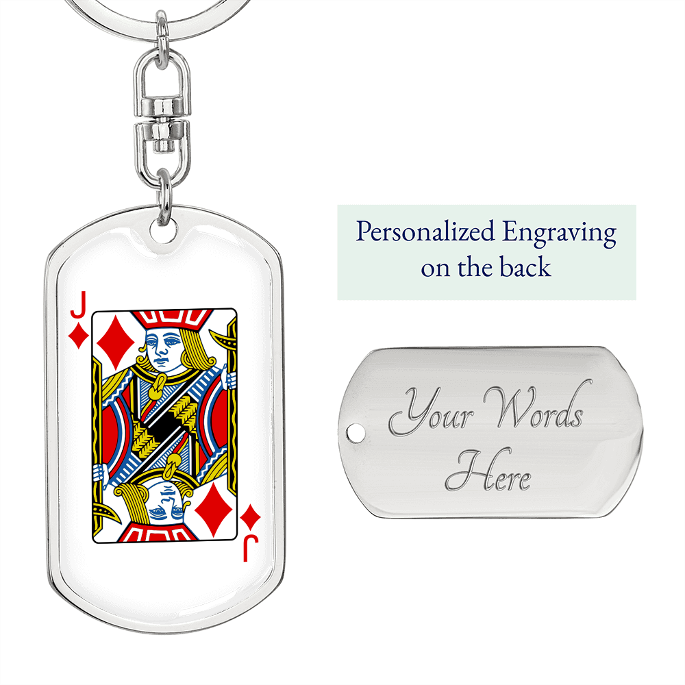 Jack of Diamonds Gambler Keychain Stainless Steel or 18k Gold Dog Tag Keyring-Express Your Love Gifts