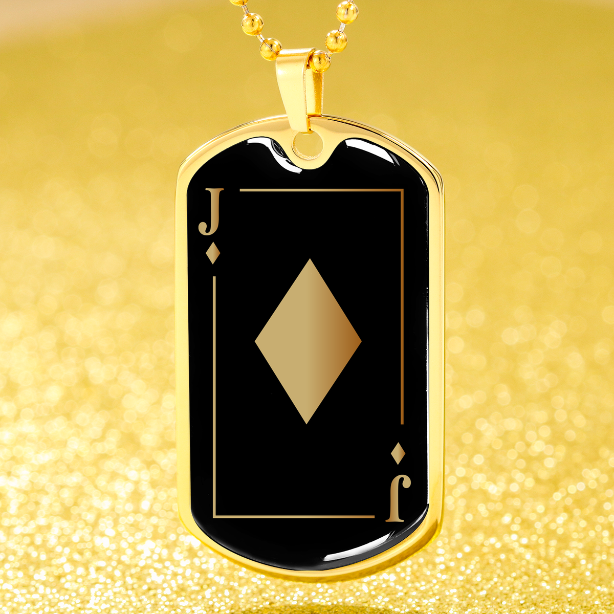 Jack Of Diamonds Gold Dog Tag Stainless Steel or 18k Gold 24" Chain-Express Your Love Gifts
