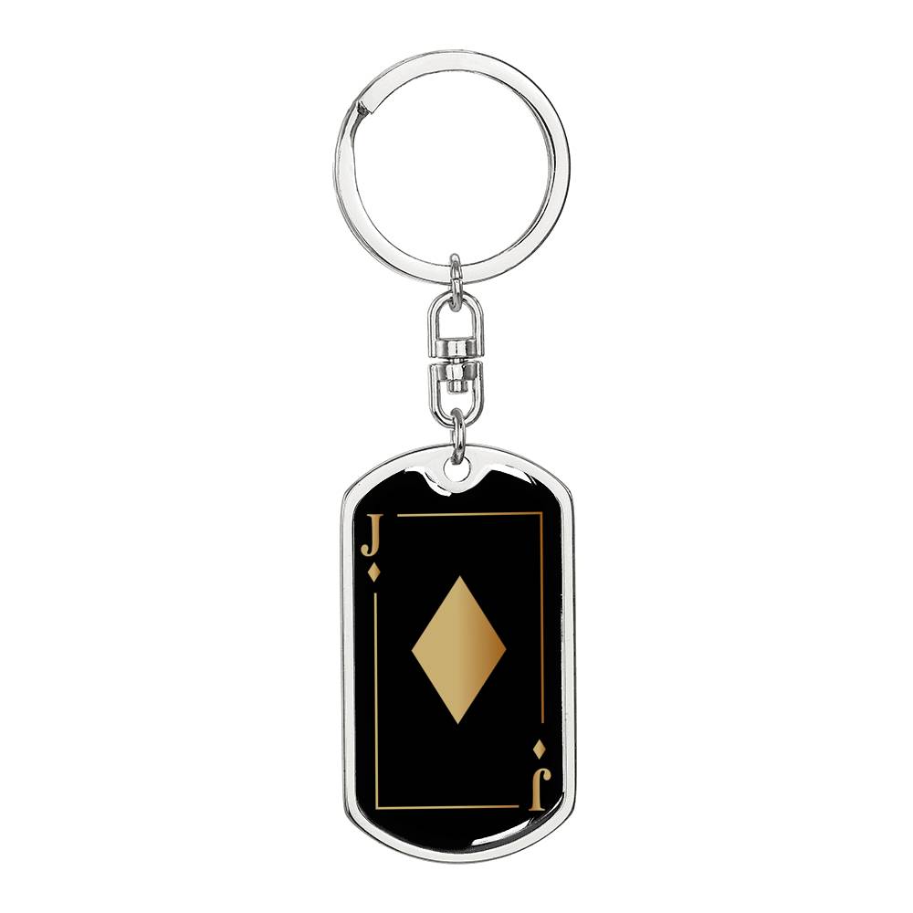 Jack Of Diamonds Gold Keychain Dog Tag Stainless Steel or 18k Gold-Express Your Love Gifts