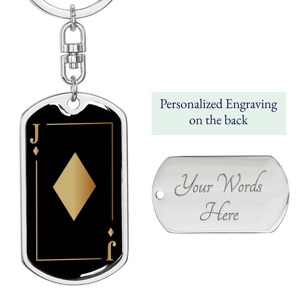 Jack Of Diamonds Gold Keychain Dog Tag Stainless Steel or 18k Gold-Express Your Love Gifts