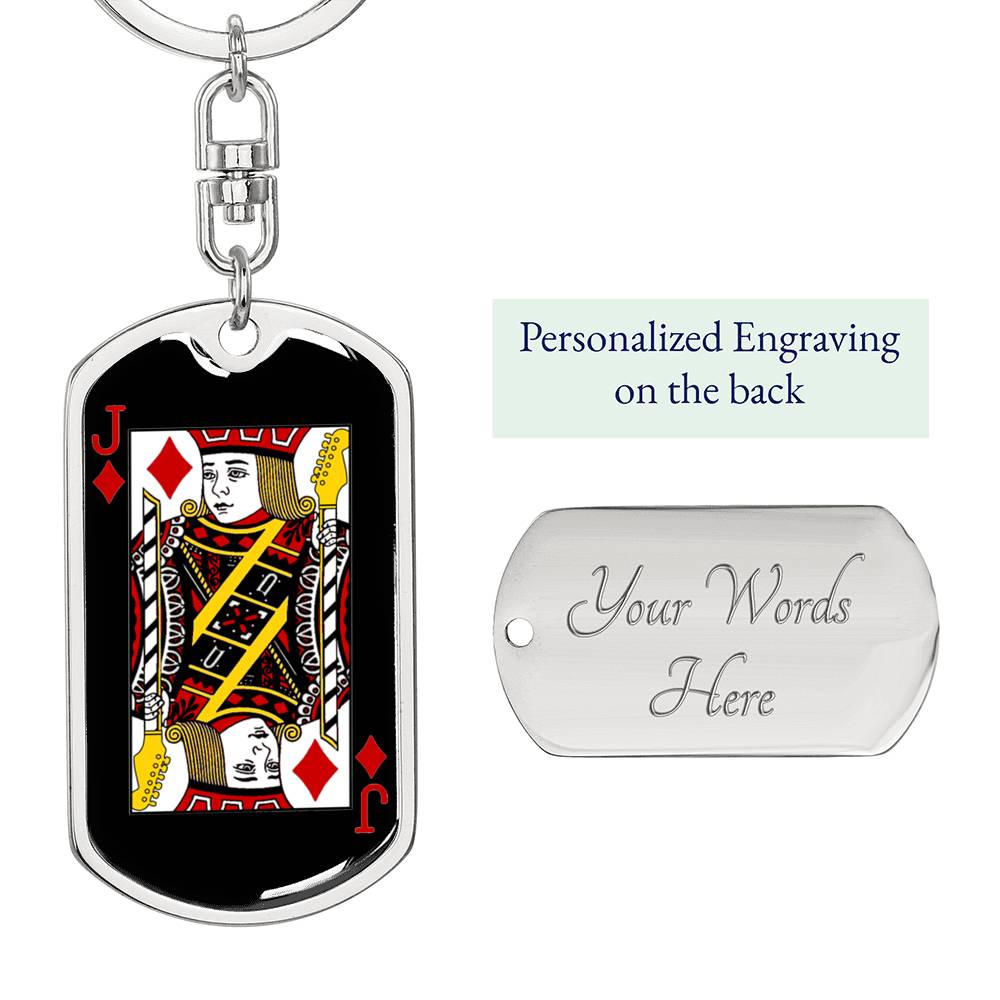 Jack Of Diamonds Keychain Dog Tag Stainless Steel or 18k Gold-Express Your Love Gifts