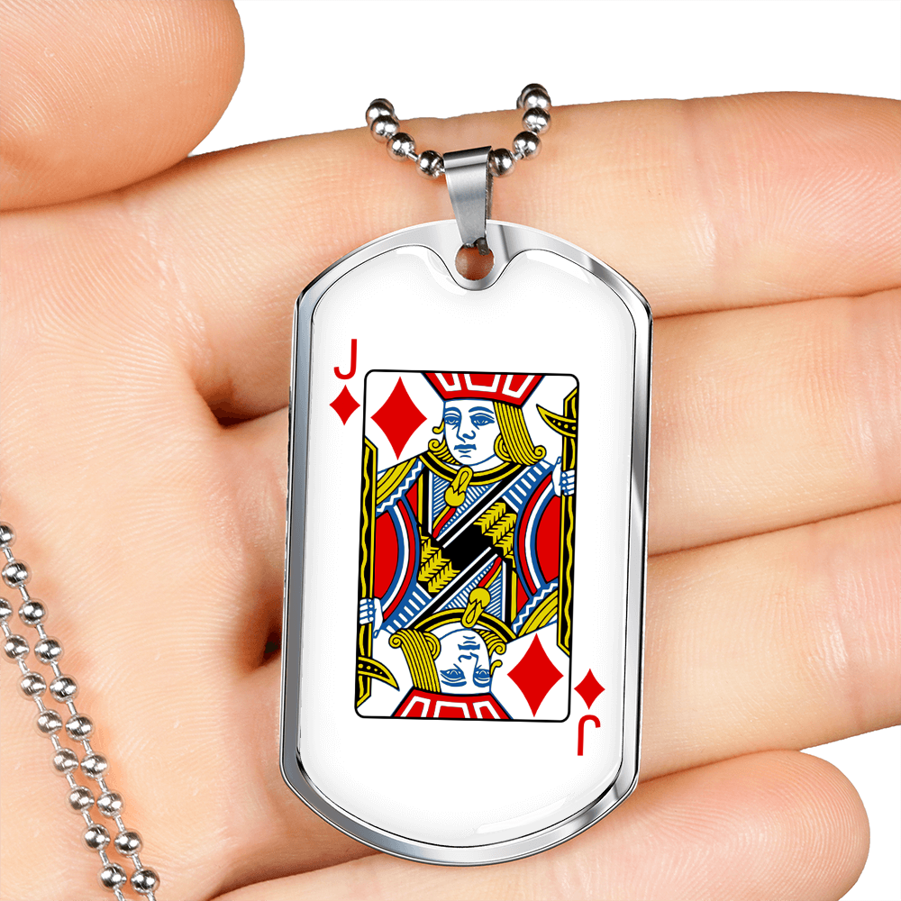 Jack of Diamonds Necklace Stainless Steel or 18k Gold Dog Tag 24" Chain-Express Your Love Gifts