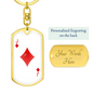 Jack of Diamonds Plain Gambler Keychain Stainless Steel or 18k Gold Dog Tag Keyring-Express Your Love Gifts