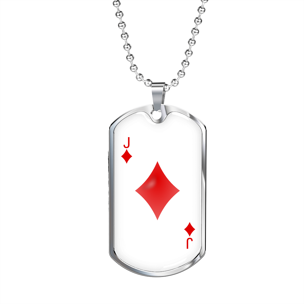 Jack of Diamonds Plain Necklace Stainless Steel or 18k Gold Dog Tag 24" Chain-Express Your Love Gifts