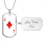 Jack of Diamonds Plain Necklace Stainless Steel or 18k Gold Dog Tag 24" Chain-Express Your Love Gifts