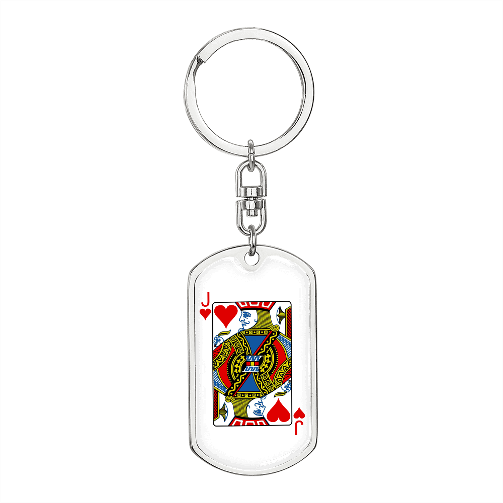 Jack of Hearts Gambler Keychain Stainless Steel or 18k Gold Dog Tag Keyring-Express Your Love Gifts
