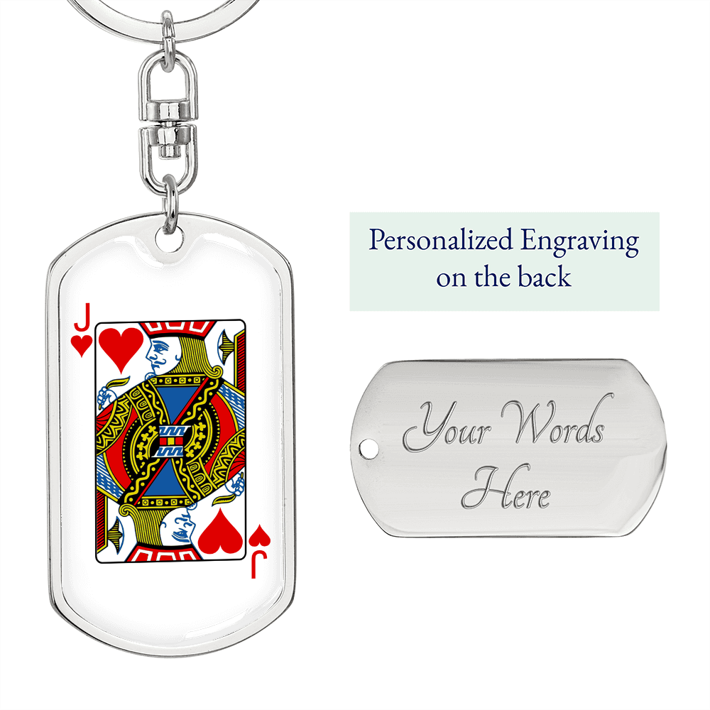 Jack of Hearts Gambler Keychain Stainless Steel or 18k Gold Dog Tag Keyring-Express Your Love Gifts