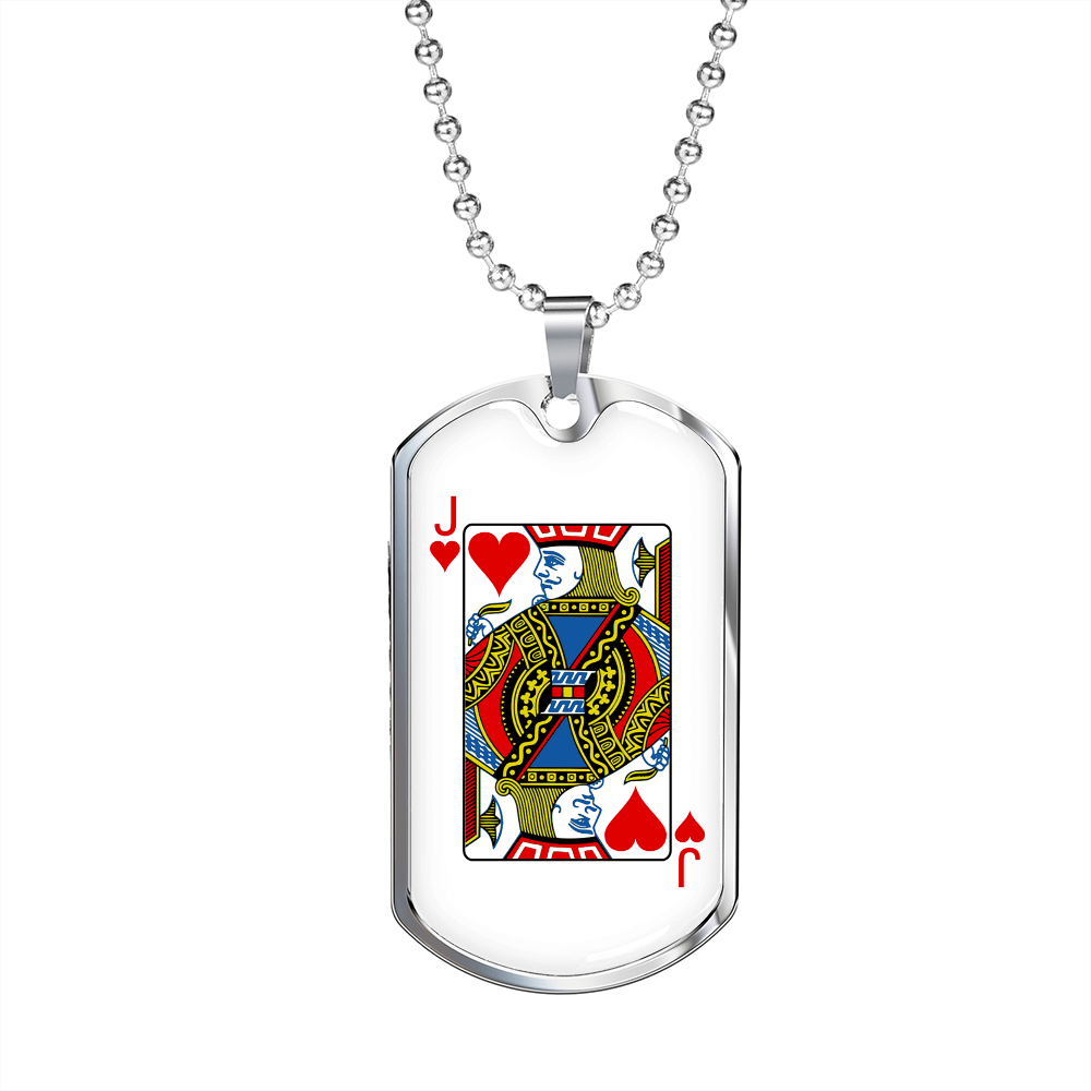 Jack of Hearts Gambler Necklace Stainless Steel or 18k Gold Dog Tag 24" Chain-Express Your Love Gifts