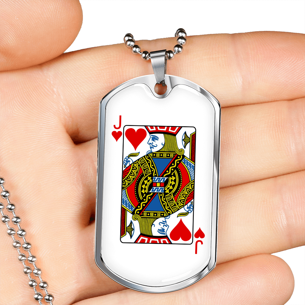 Jack of Hearts Gambler Necklace Stainless Steel or 18k Gold Dog Tag 24" Chain-Express Your Love Gifts