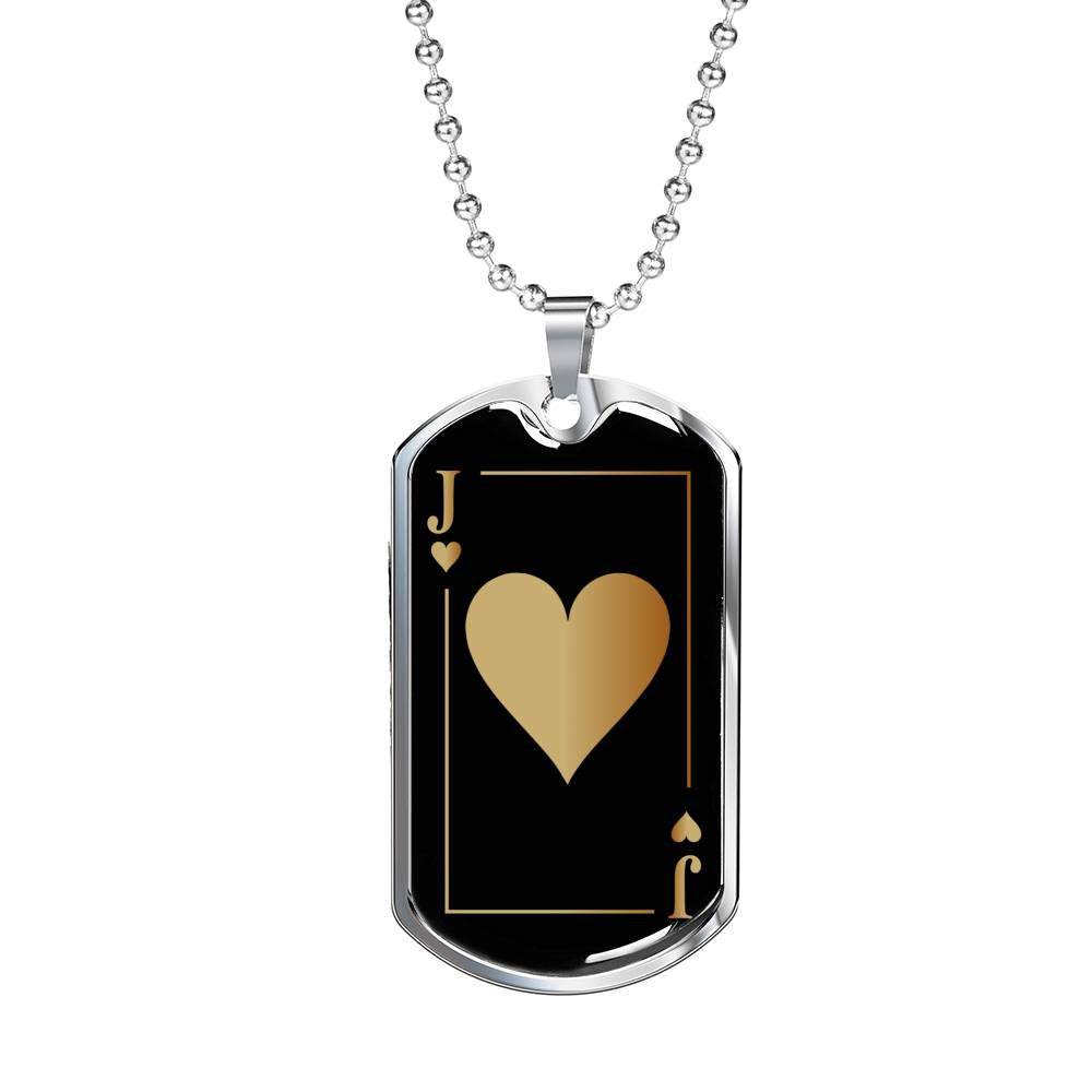 Jack Of Hearts Gold Dog Tag Stainless Steel or 18k Gold 24" Chain-Express Your Love Gifts