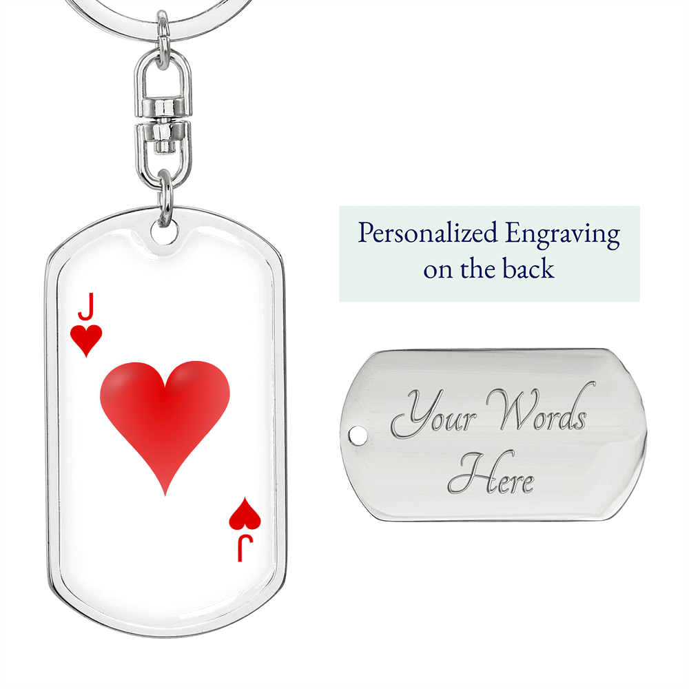 Jack of Hearts Plain Gambler Keychain Stainless Steel or 18k Gold Dog Tag Keyring-Express Your Love Gifts