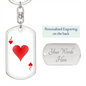 Jack of Hearts Plain Gambler Keychain Stainless Steel or 18k Gold Dog Tag Keyring-Express Your Love Gifts