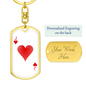 Jack of Hearts Plain Gambler Keychain Stainless Steel or 18k Gold Dog Tag Keyring-Express Your Love Gifts