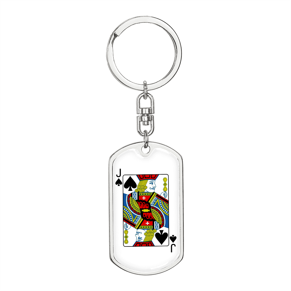 Jack of Spades Gambler Keychain Stainless Steel or 18k Gold Dog Tag Keyring-Express Your Love Gifts