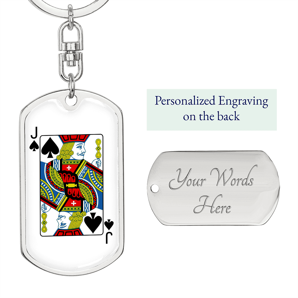 Jack of Spades Gambler Keychain Stainless Steel or 18k Gold Dog Tag Keyring-Express Your Love Gifts