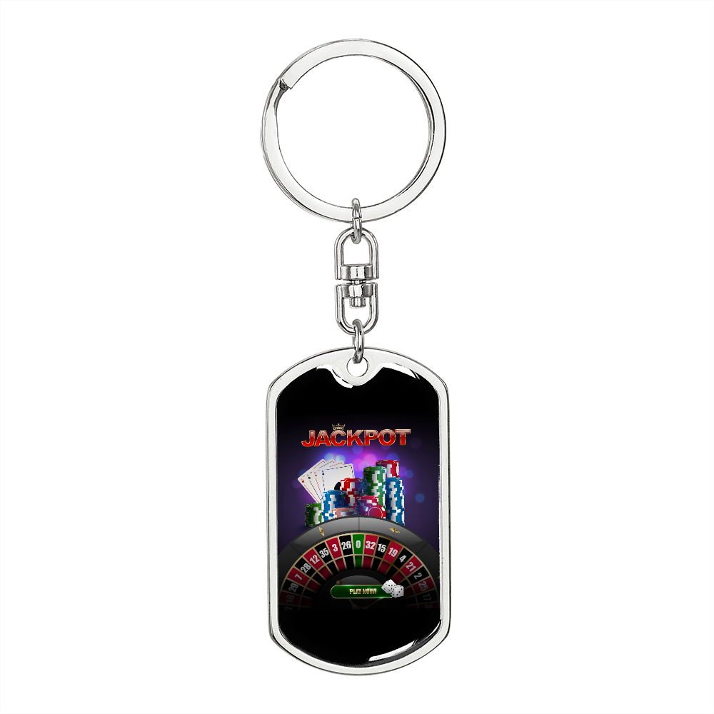 Jackpot Chips Gambler Keychain Stainless Steel or 18k Gold Dog Tag Keyring-Express Your Love Gifts