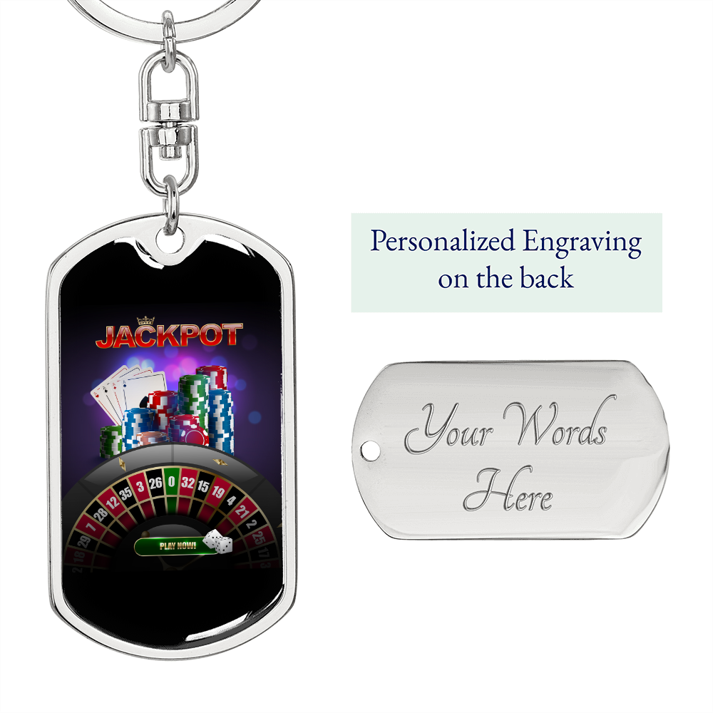 Jackpot Chips Gambler Keychain Stainless Steel or 18k Gold Dog Tag Keyring-Express Your Love Gifts