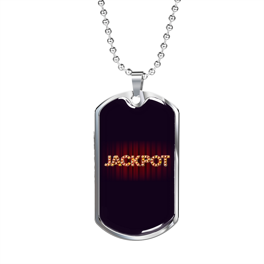 Jackpot Gambler Necklace Stainless Steel or 18k Gold Dog Tag 24" Chain-Express Your Love Gifts