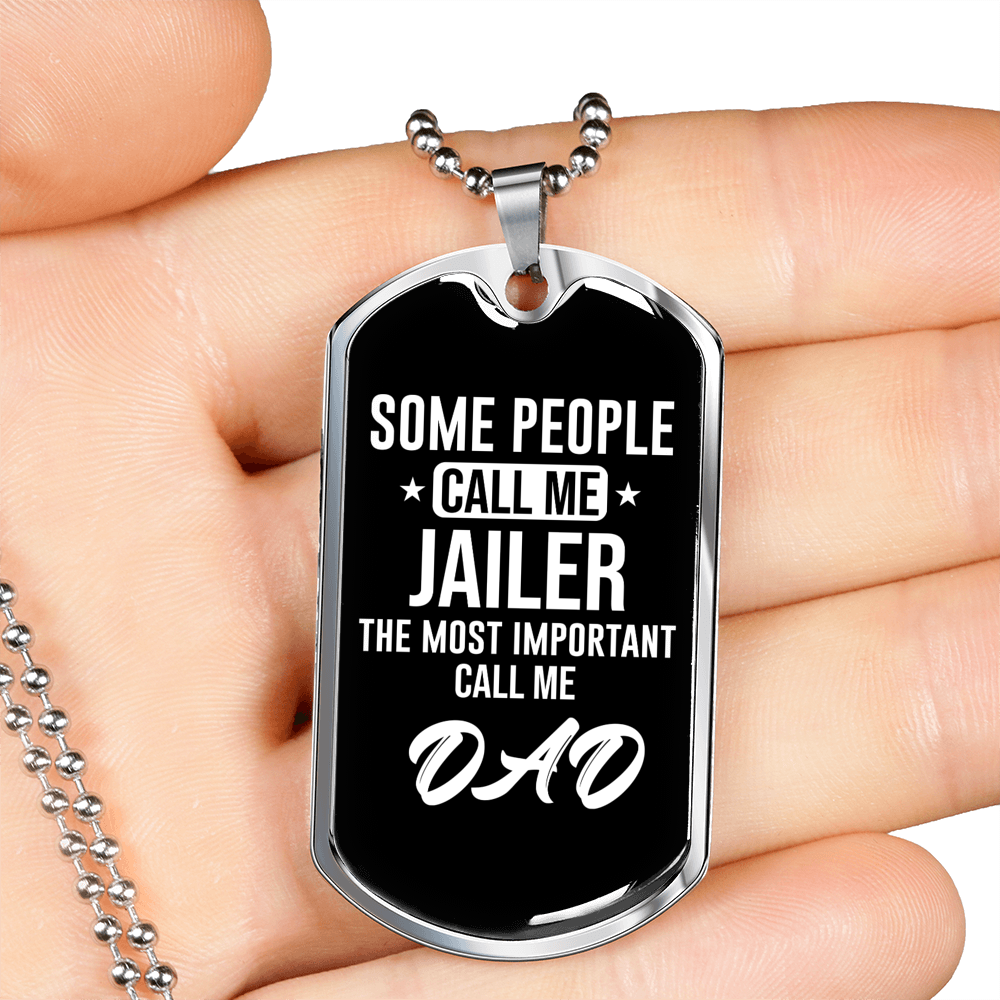 Jailer Dad Necklace Stainless Steel or 18k Gold Dog Tag 24"-Express Your Love Gifts