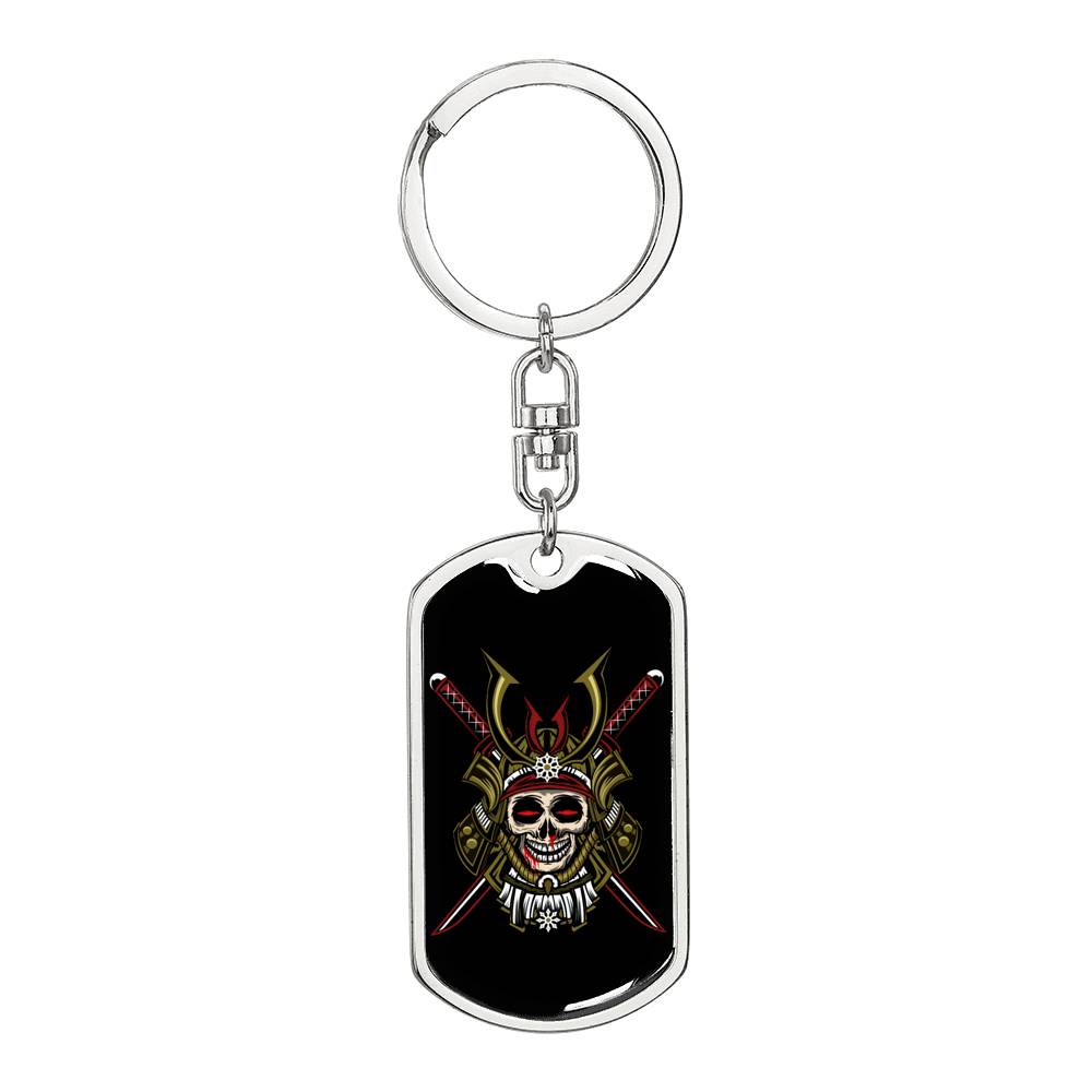 Japanese Army Skull Head Keychain Dog Tag Stainless Steel or 18k Gold-Express Your Love Gifts