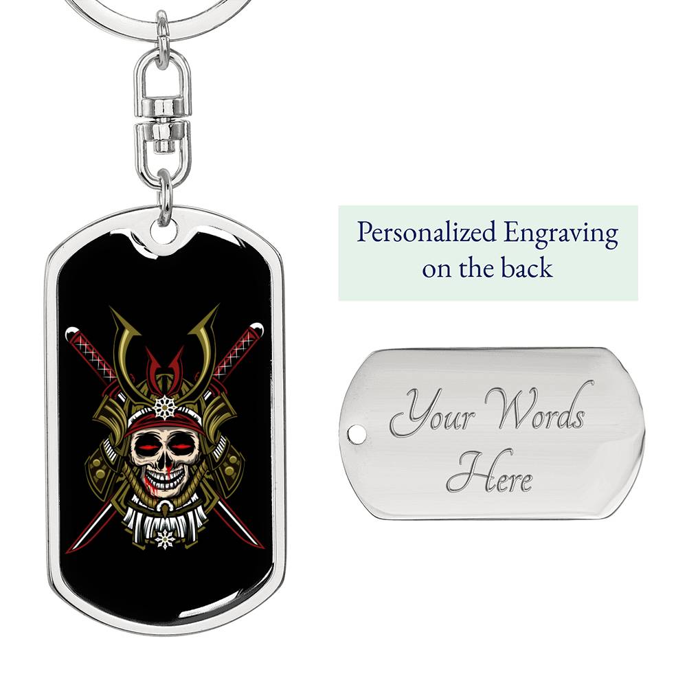 Japanese Army Skull Head Keychain Dog Tag Stainless Steel or 18k Gold-Express Your Love Gifts
