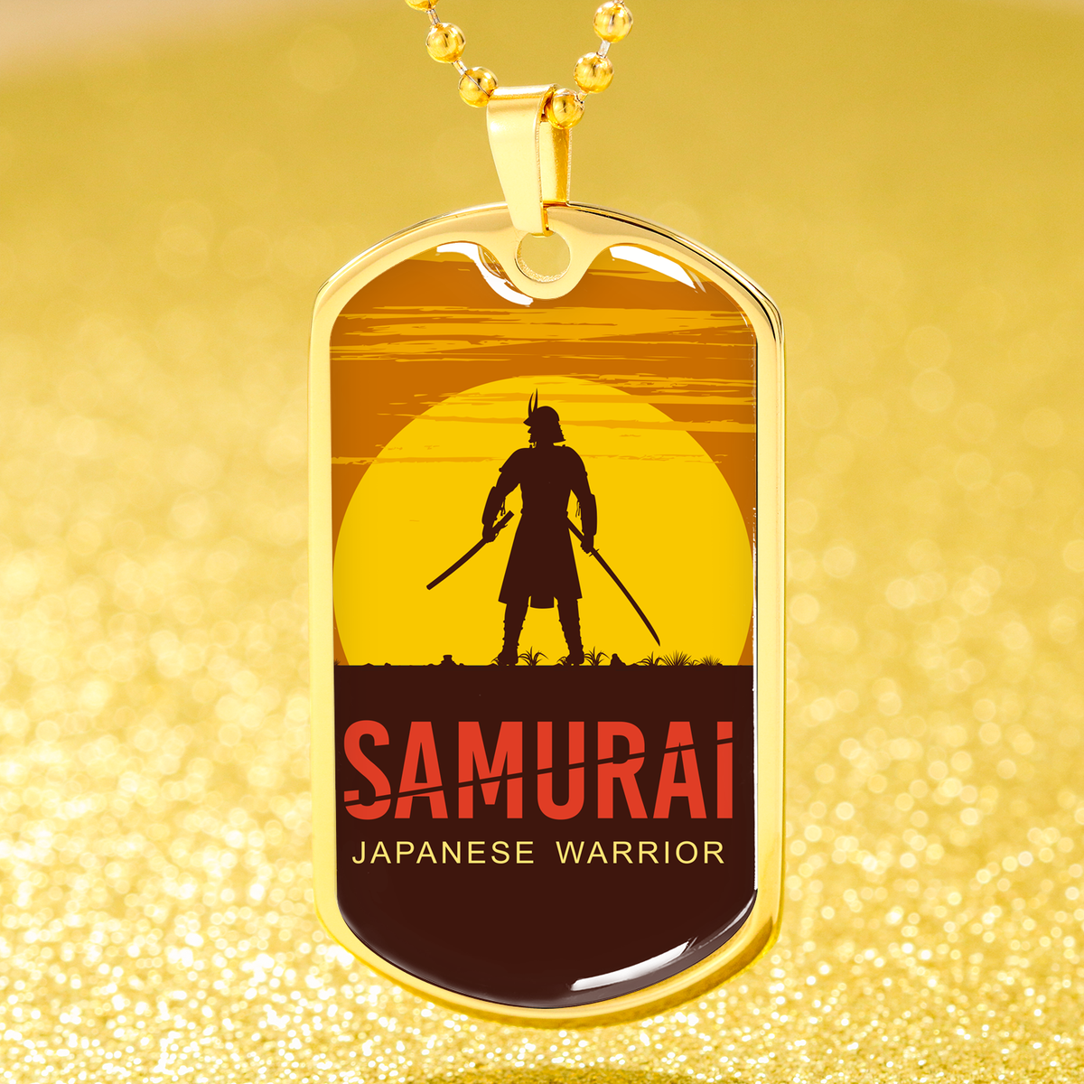 Japanese Samurai Warrior Necklace Stainless Steel or 18k Gold Dog Tag 24" Chain-Express Your Love Gifts