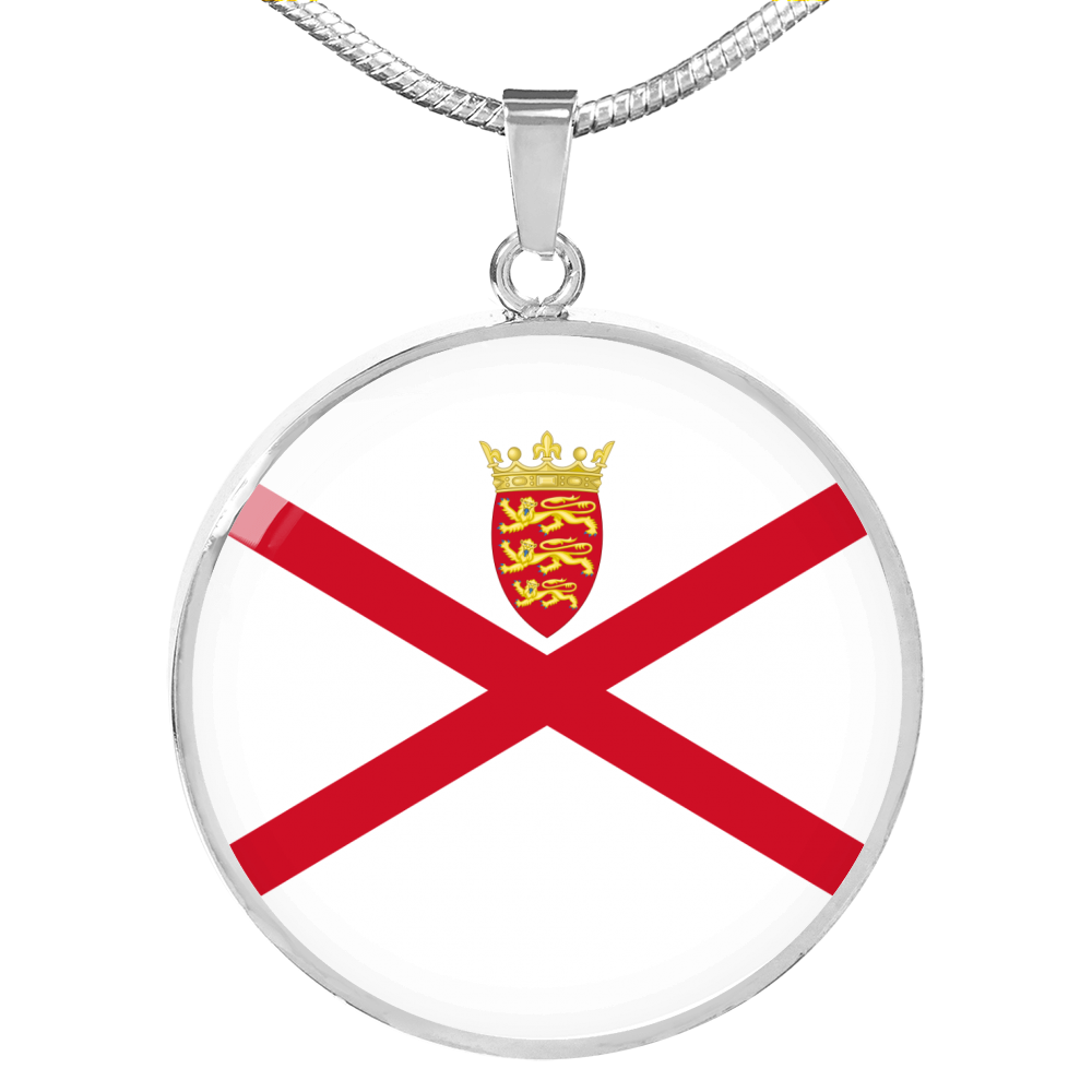 Jersey Flag Necklace Circle Pendant Stainless Steel or 18k Gold 18-22"-Express Your Love Gifts